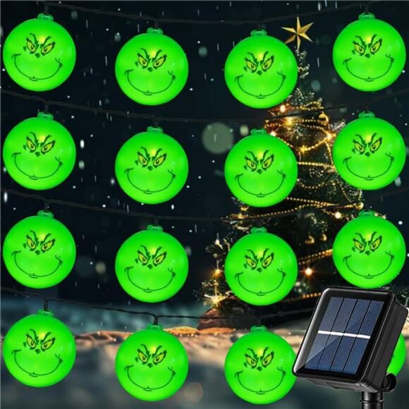 Other - Solar Grinch Christmas Decor String Lights, 20LED 16ft Solar Christmas Lights